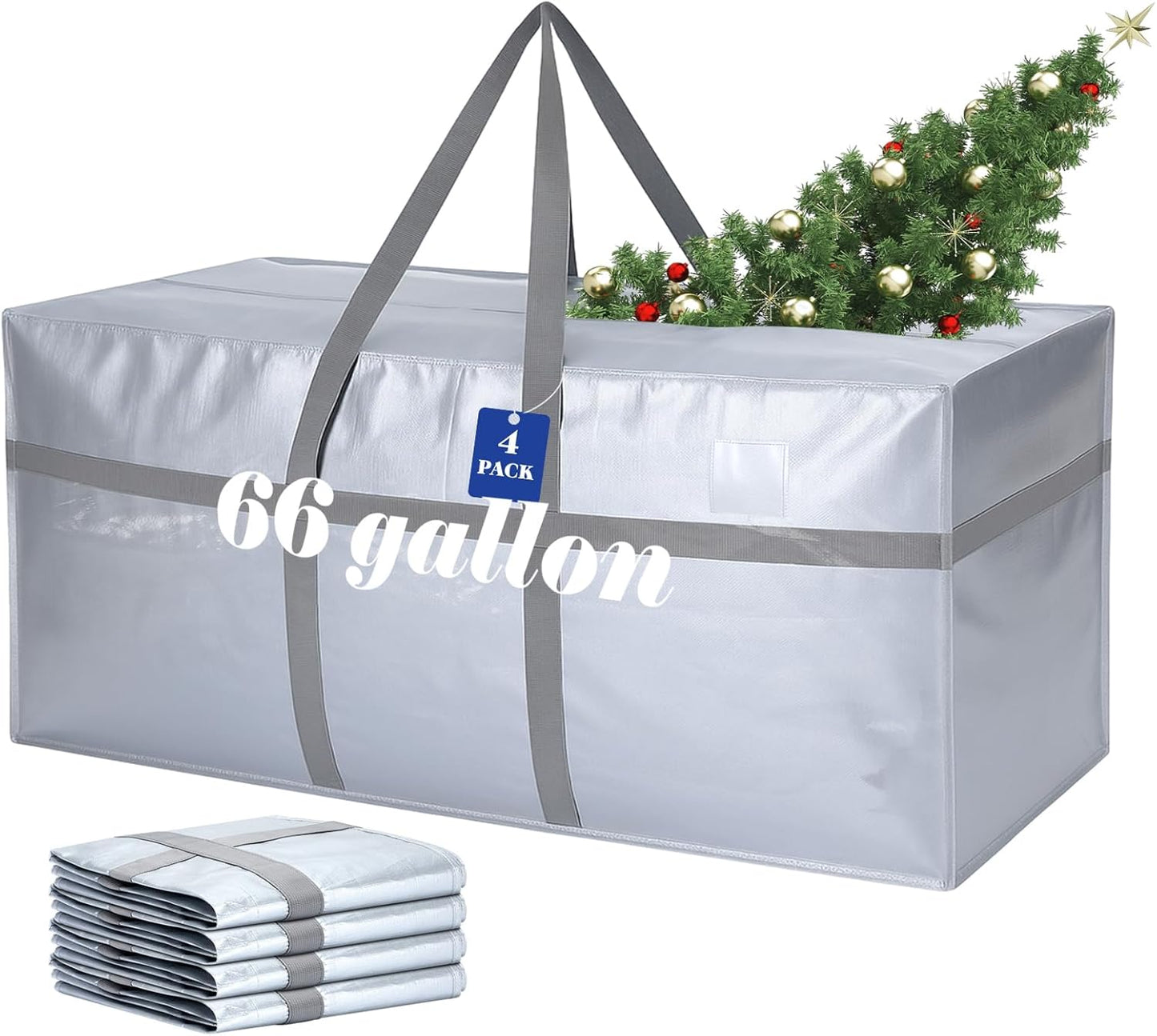 4 Pcs 66 Gallon Large Moving Bags with Zipper and Handles Foldable Storage Duffle Bags Heavy Duty Extra Large Totes for College Dorm Travel Clothes Blankets Bedding Moving (Silver)