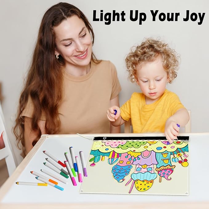 LED Note Board with Colors 12-Color Illuminated Acrylic Drawing Board - Dry-Erase Night Light with Stand for Home/Office/Gift/Festival (12" W x 8.5" H (Black))