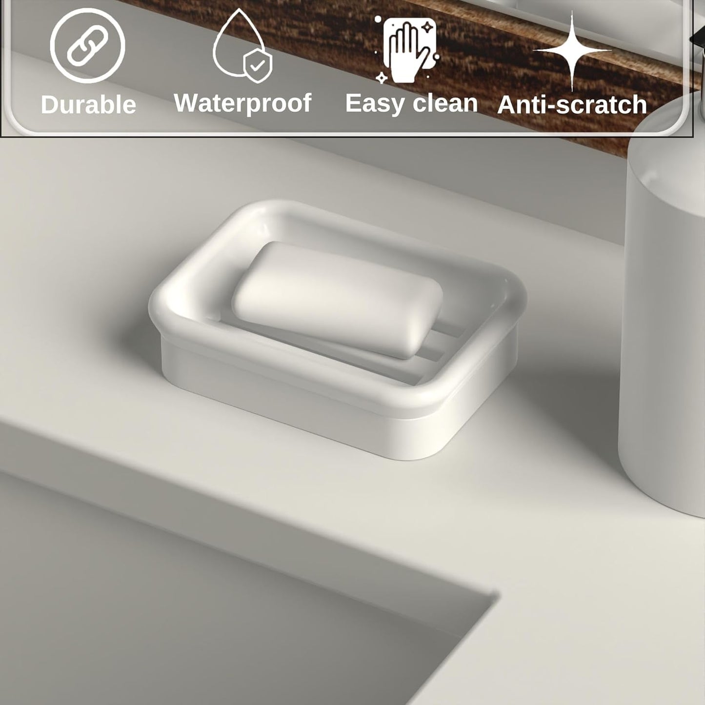 Composite Granite Soap Dish, Double Layer Strainer Soap Holder, Suitable for Kitchens, Bathrooms, and Bar Sinks, Durable Soap Holder for Shower, Best Place for Your Soap Bar (White)