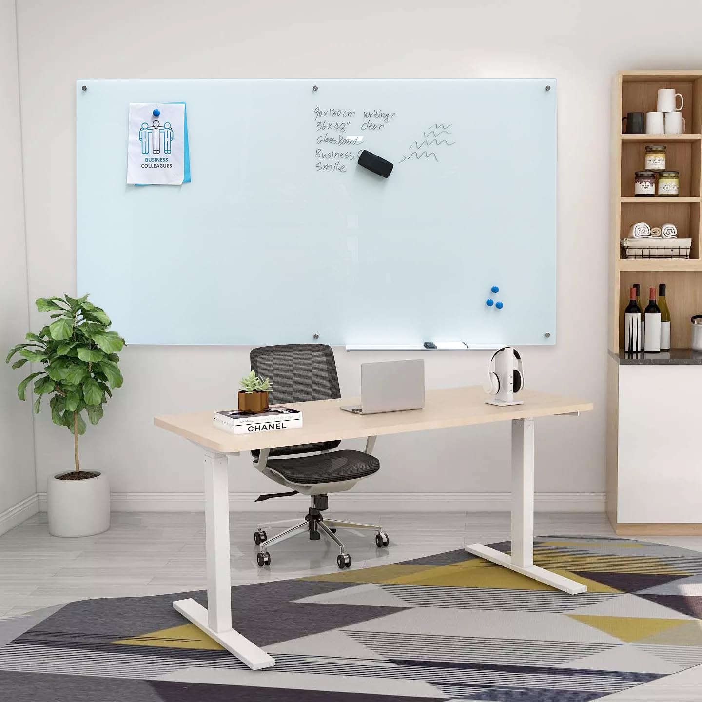 Magnetic Glass Dry Erase Board Frameless Wall Mounted White Board 40 * 72 WritingBoard Large Glass Board for Office School Home Accessory Tray, 3 Dry Erase Marker,4 Magnets and 1 Magnetic Eraser