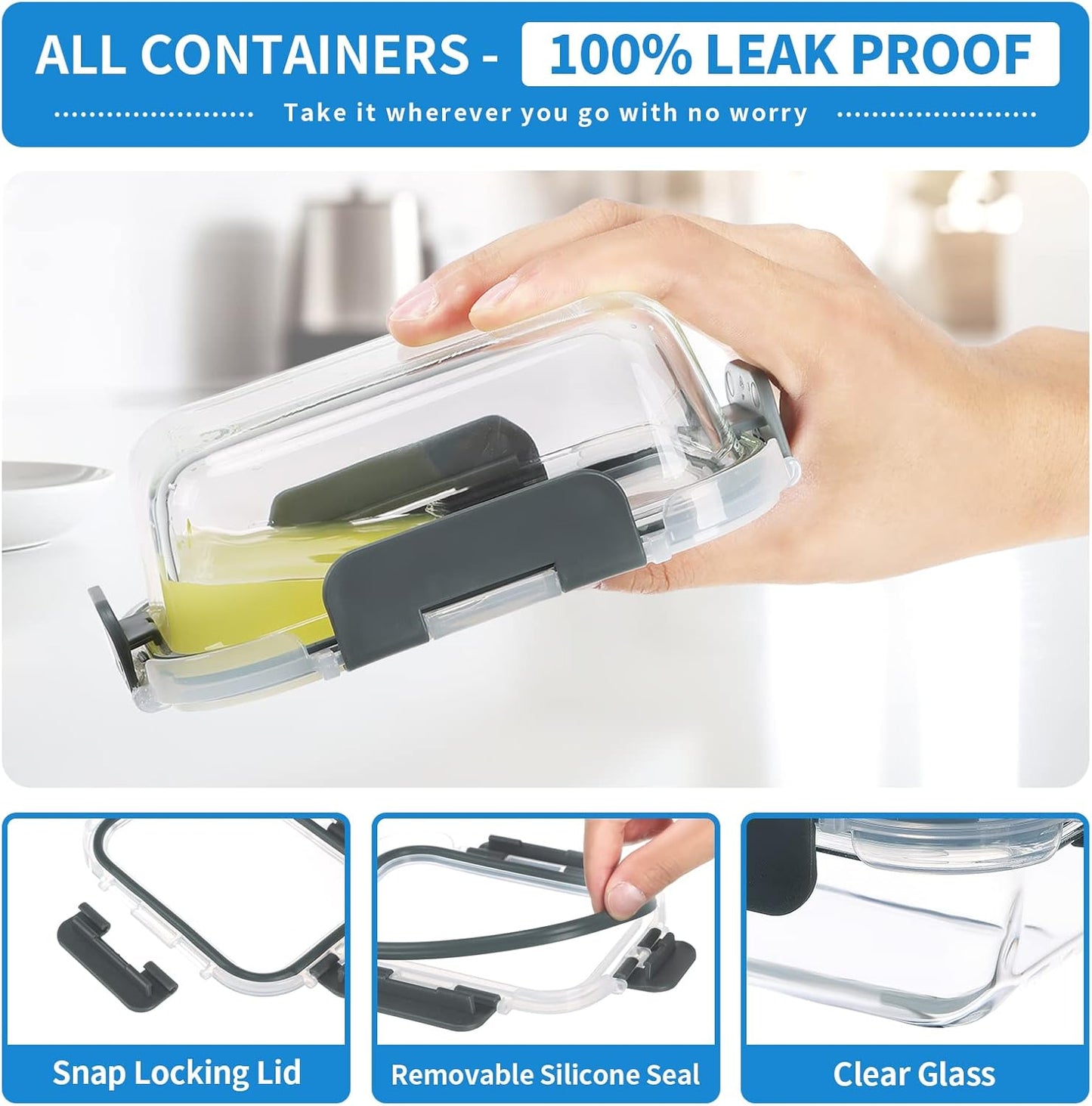 24-Piece Small Glass Food Storage Containers with Lids Airtight, 1.5 Cup Meal Prep Containers Set, Microwave&Dishwasher Safe, Leak-Proof, BPA-Free, Grey