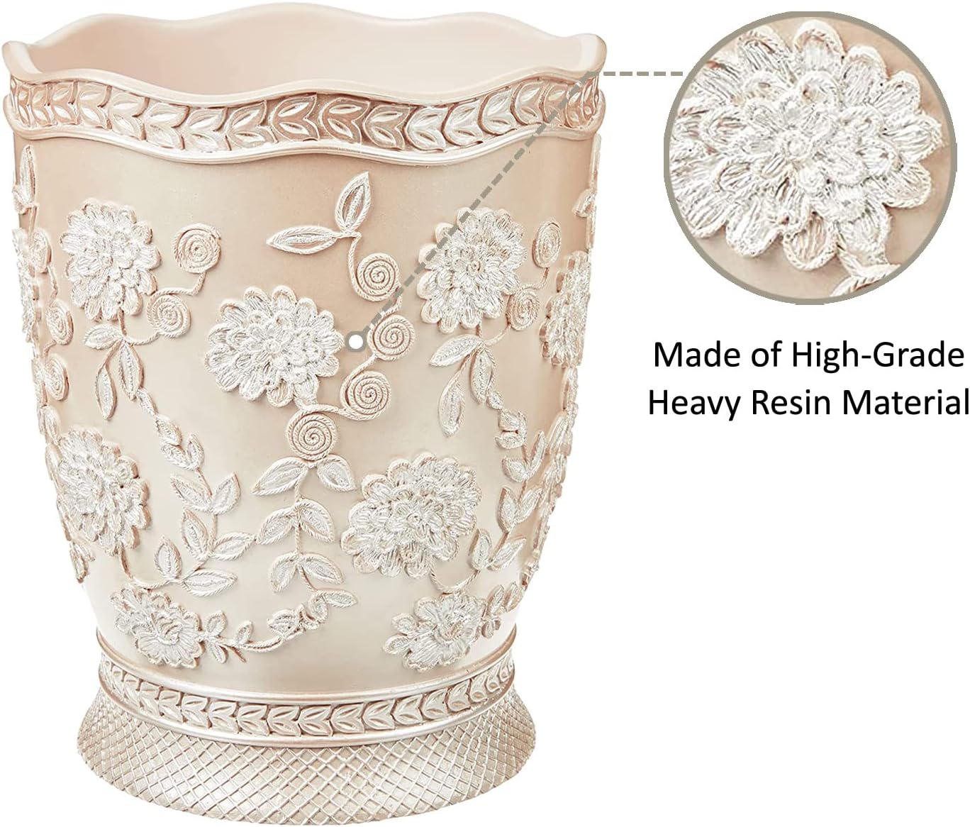 Zahari Home 2pc Rose Vine Bathroom Set Waste Basket & Tissue Cover Modern Classic Decor Stylish Unique Design Beautiful Beige Bathroom Accessories Set