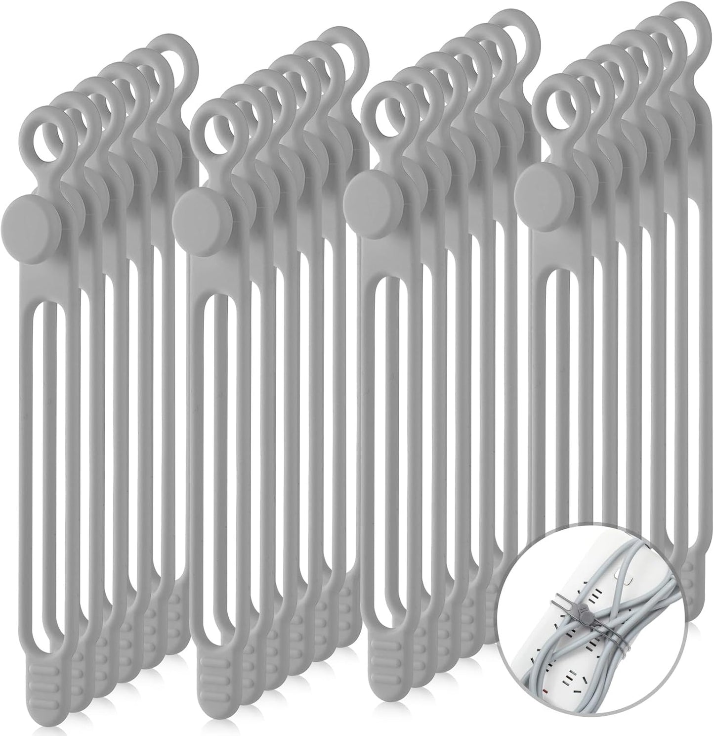 Nuanchu 40 Pcs Silicone Cable Ties Reusable Holder Adjustable Straps Multipurpose Charging Cable Organizer for Fastening Charging Cords Wires(7.1 Inch,Gray)