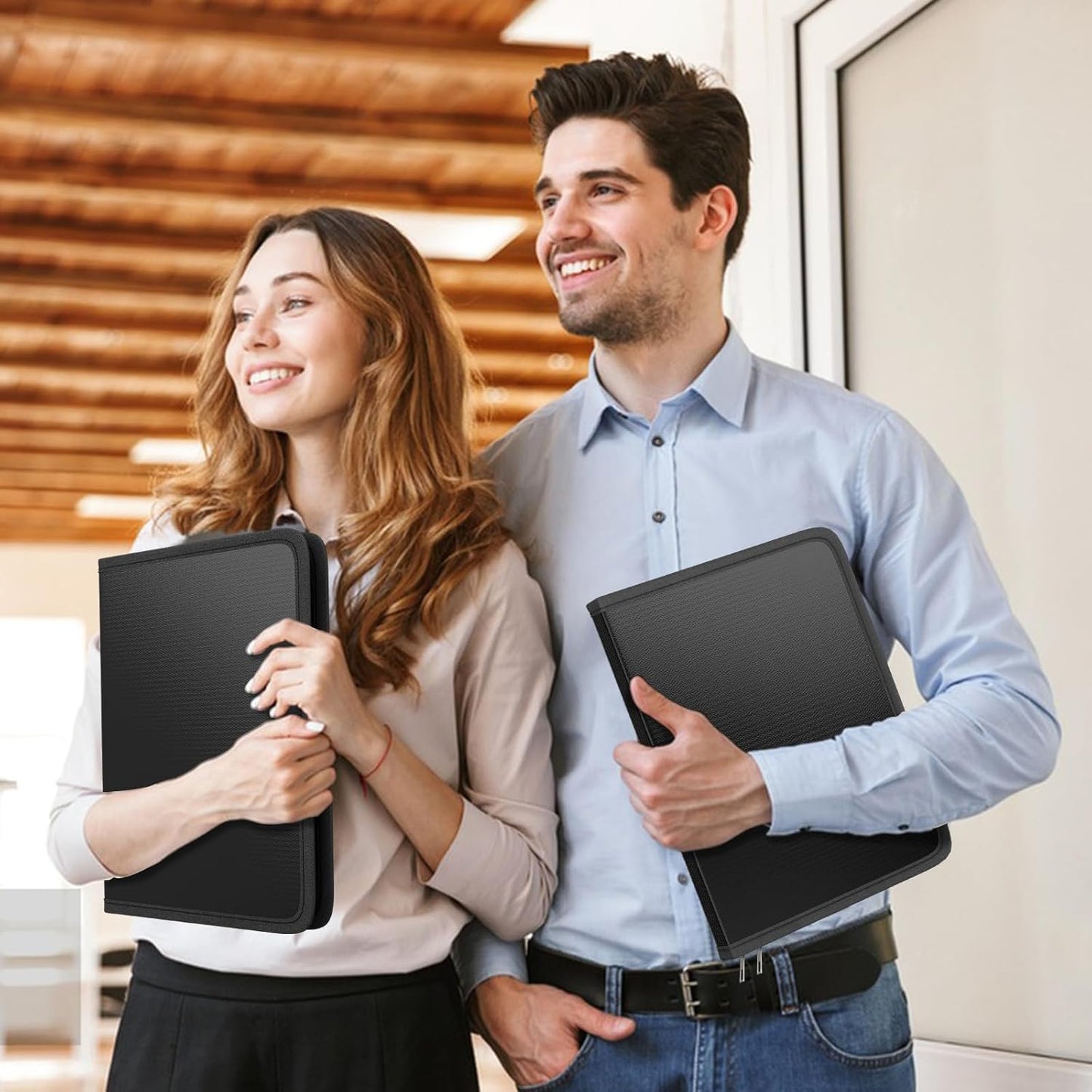 Huolewa Fireproof Accordion File Organizer, Portable Expanding File Folder with Waterproof Zipper&Labels, Black Document Organizer with 13 Pockets, File Organizer for Important Document/Paper Storage