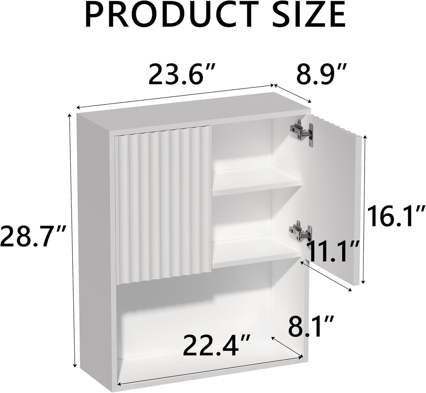Fluted Bathroom Wall Cabinet,Medicine Cabinet with Adjustable Shelf,Over The Toilet Storage Cabinet for Laundry,Hanging Cabinet,Kitchen and Living Room Cabinets (White)