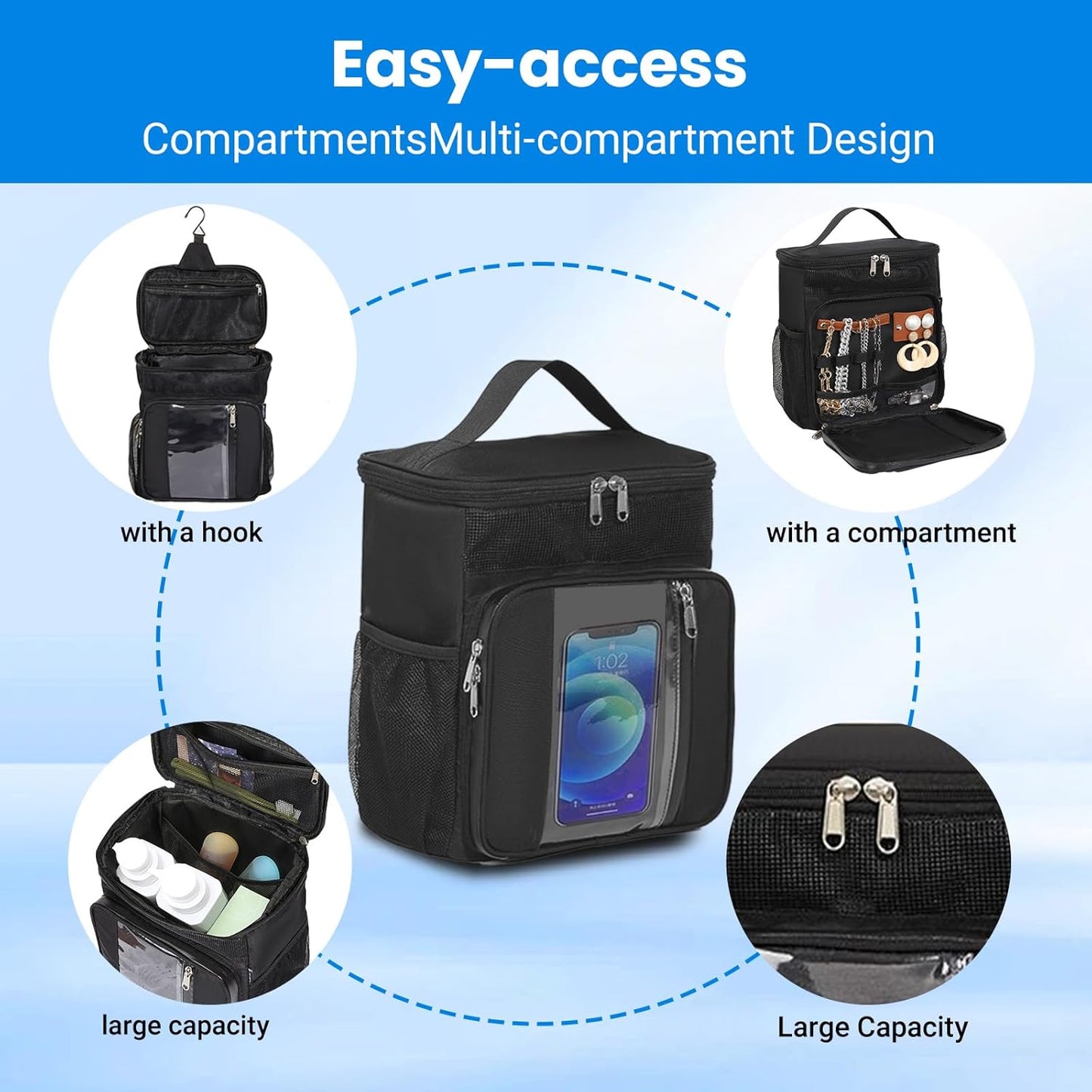 Portable Shower Caddy Organizer, 10.24x6.3x10.24 inches, Quick-Dry Mesh Design, Multiple Pockets, Black