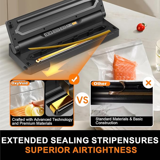 Precision Food Vacuum Sealer Machine, Powerful Automatic vacuum sealer for food Preservation Saver, Easy to Use, One-Touch Operation Food Vacuum Sealing Machine, Built-in Cutter & Hose, 2 Bags Rolls