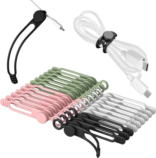 24Pcs Nearockle Silicone Cable Ties 3Inch Cord Organizer, Reusable Small Zip Ties Cable Organizer for Charging Cords Earphone Computer Wire, Office Desk Cable Management Travel Accessories(4 Colors)