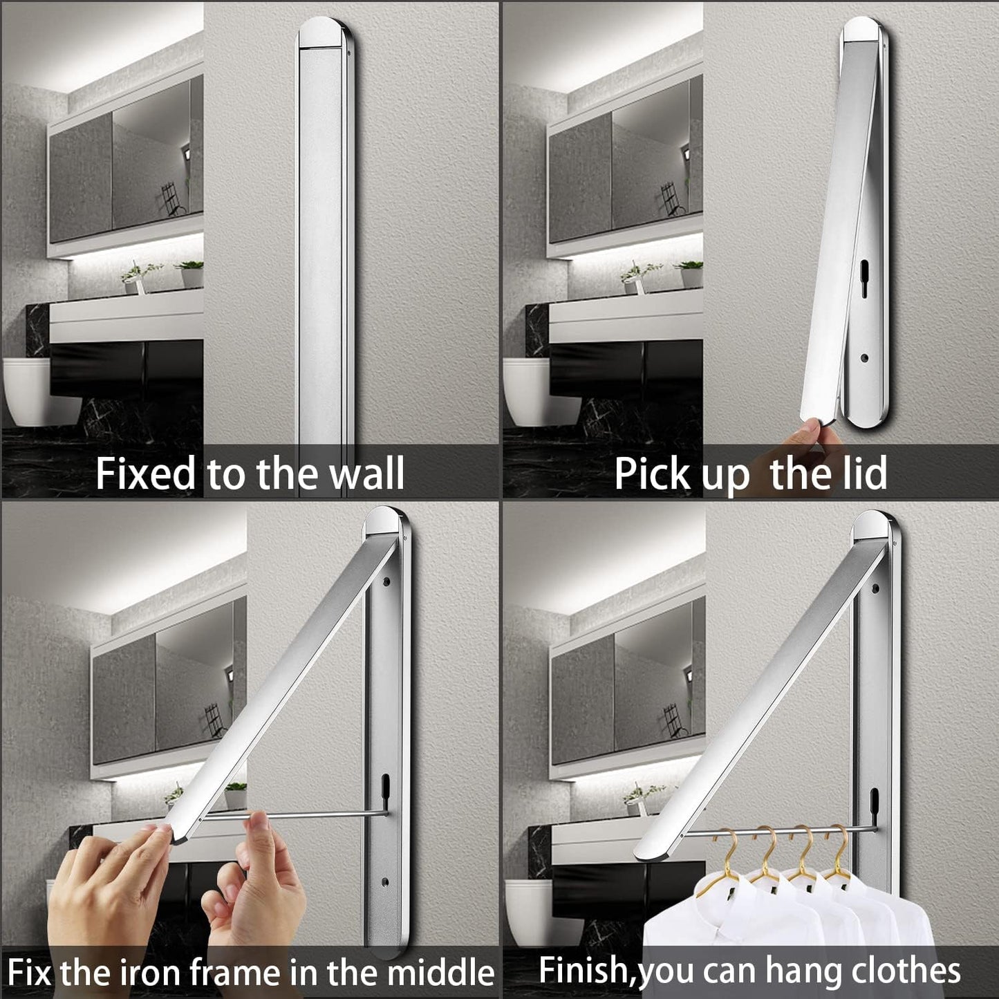 Clothes Drying Rack for Small Laundry Rooms, Clothes Drying Rack Folding Indoor, Wall Mounted Clothes Rack Foldable, (Aluminum, Silver)