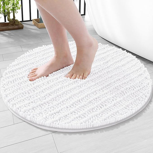 Arotive Luxury Round Chenille Bathroom Rug Mat, Extra Soft Thick Absorbent Shaggy Bath Rugs, Non-Slip Machine Wash Dry Plush Bath Mats for Bathroom, Shower and Tub, 24x24, White
