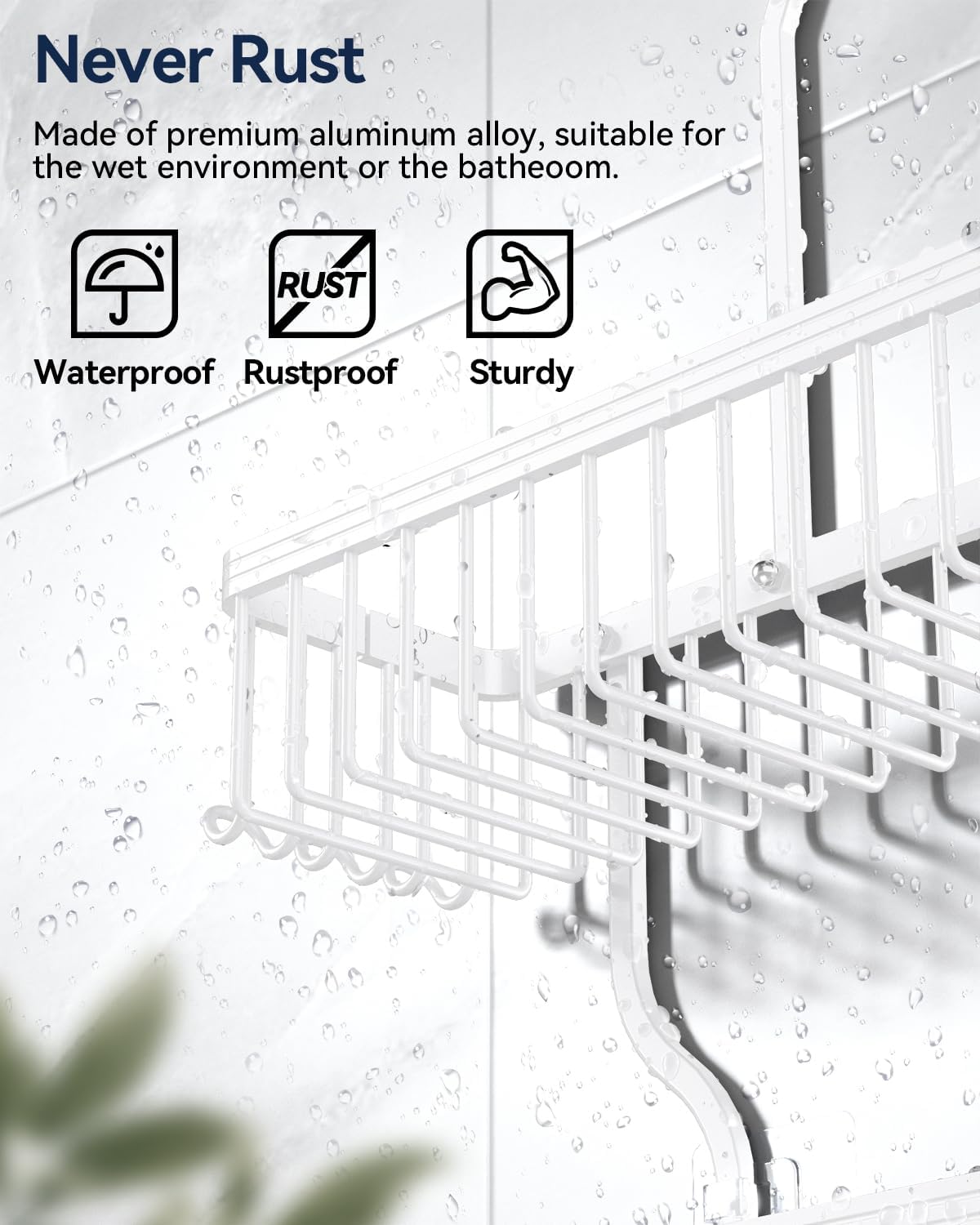 YASONIC Shower Caddy - Never Rust Aluminum Organizer - Over Shower Head with 10 Hooks & Soap Basket - White