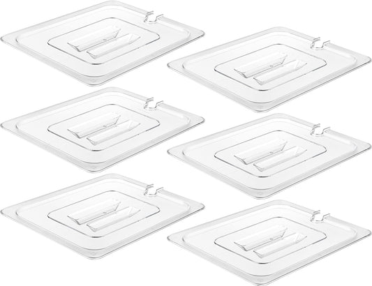 CURTA 6 Pack NSF Food Pan Cover, 1/2 Size Clear Polycarbonate Notched Lid with Handle for Commercial Food Pan, Dishwasher & Freezer Safe Plastic Clear