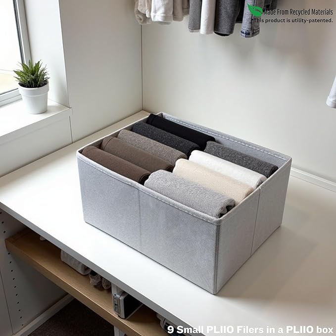 2 Pcs PLIIO Foldable Drawer Organizer, Closet Dresser Drawer Divider, Clothes Storage Box, Storage Bins, Wrinkle-Free Storage Solution for Home and Travel, Wardrobe Organizer and Clothes Folder