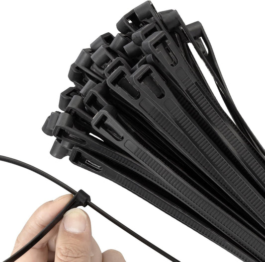 16 Inch Recoverable Reusable Zip Ties, 100PCS Black Zip Ties, Outdoor 120 lb. Small Cable Ties, Small Releasable Plastic Ties, Removable Wire Ties for Wire Management Outdoor Patio