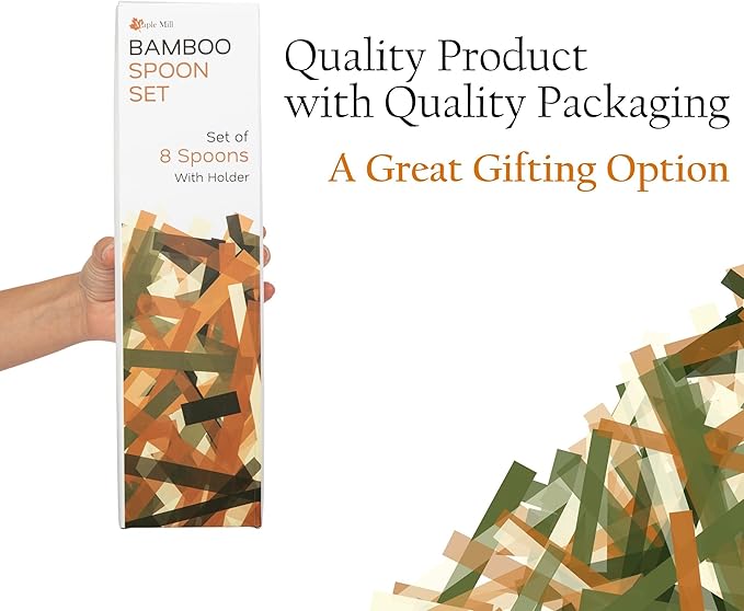 Bamboo Spoons for Cooking - Set of 8 Spoons with Holder - Wooden Cooking Spoons - Non-toxic & Organic Bamboo Cooking Utensils with Spoon Set & Spatula - Premium Kitchen Utensils