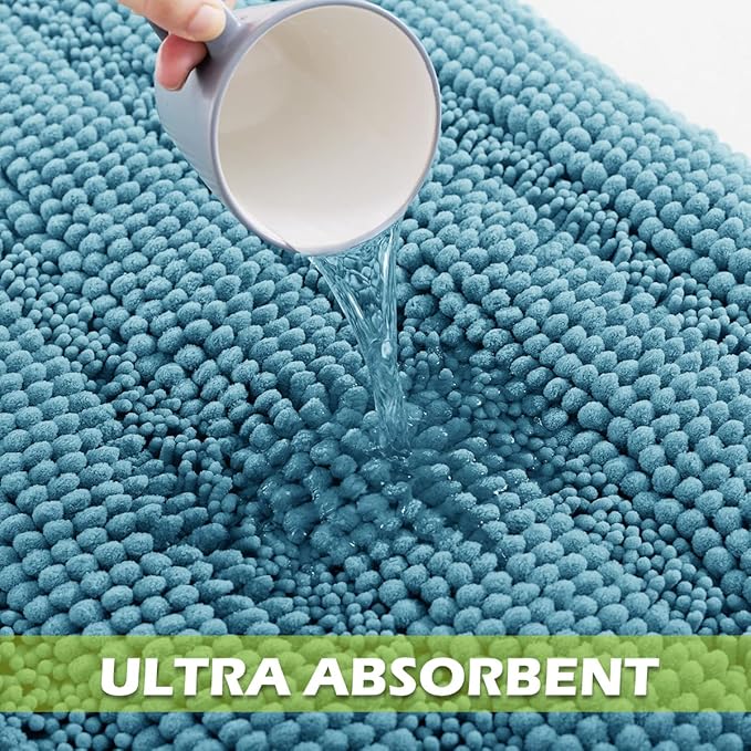 KGORGE Chenille Kitchen Rugs - Non-Slip Water Absorbent Floor Mats for Bathroom Toilet Shower Easy Wash Super Soft Quick Dry Area Carpet Rug, Bluish Green, 20" W x 32" L, 1Pc