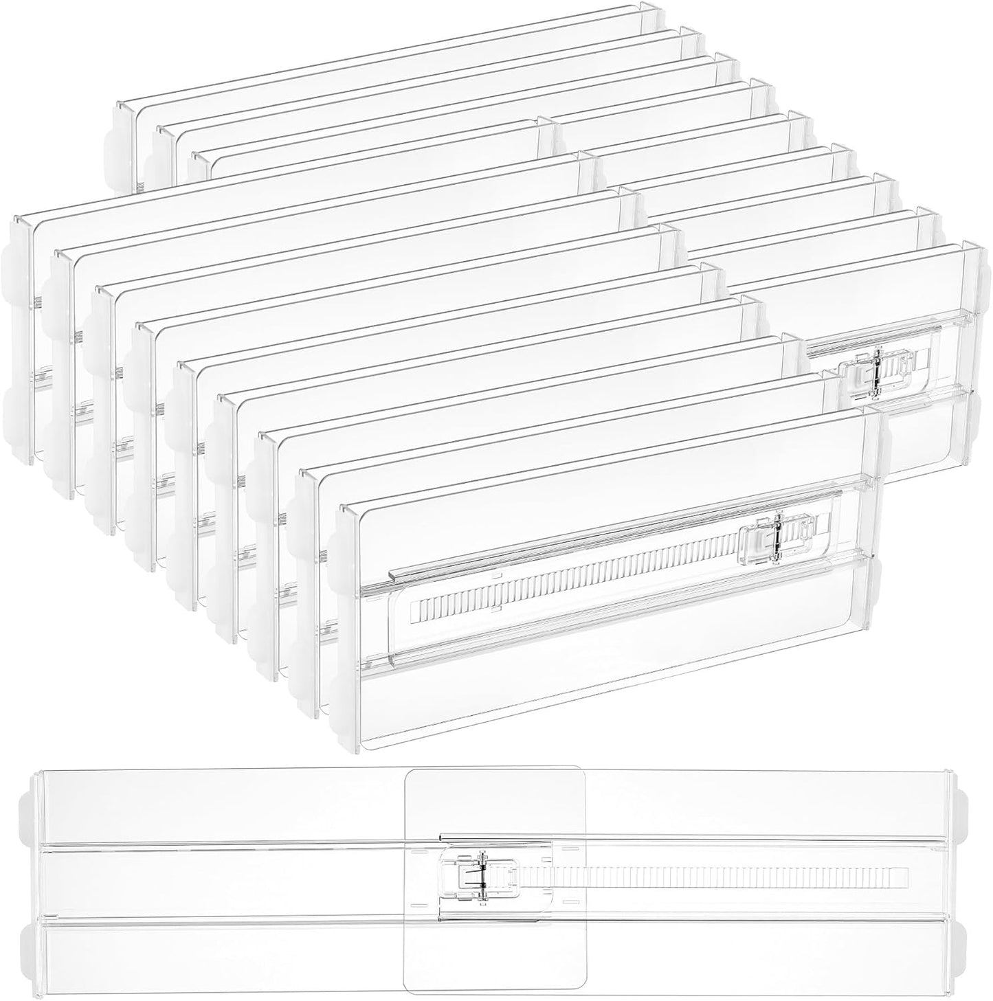Vtopmart 18 Pack Drawer Dividers for Clothes, 4" High 10.2"-16.5" Adjustable Expandable Dresser Drawer Organizer, Clear Plastic Separators for Dresser, Baby Clothing, Underwear, Cosmetic, Toiletries