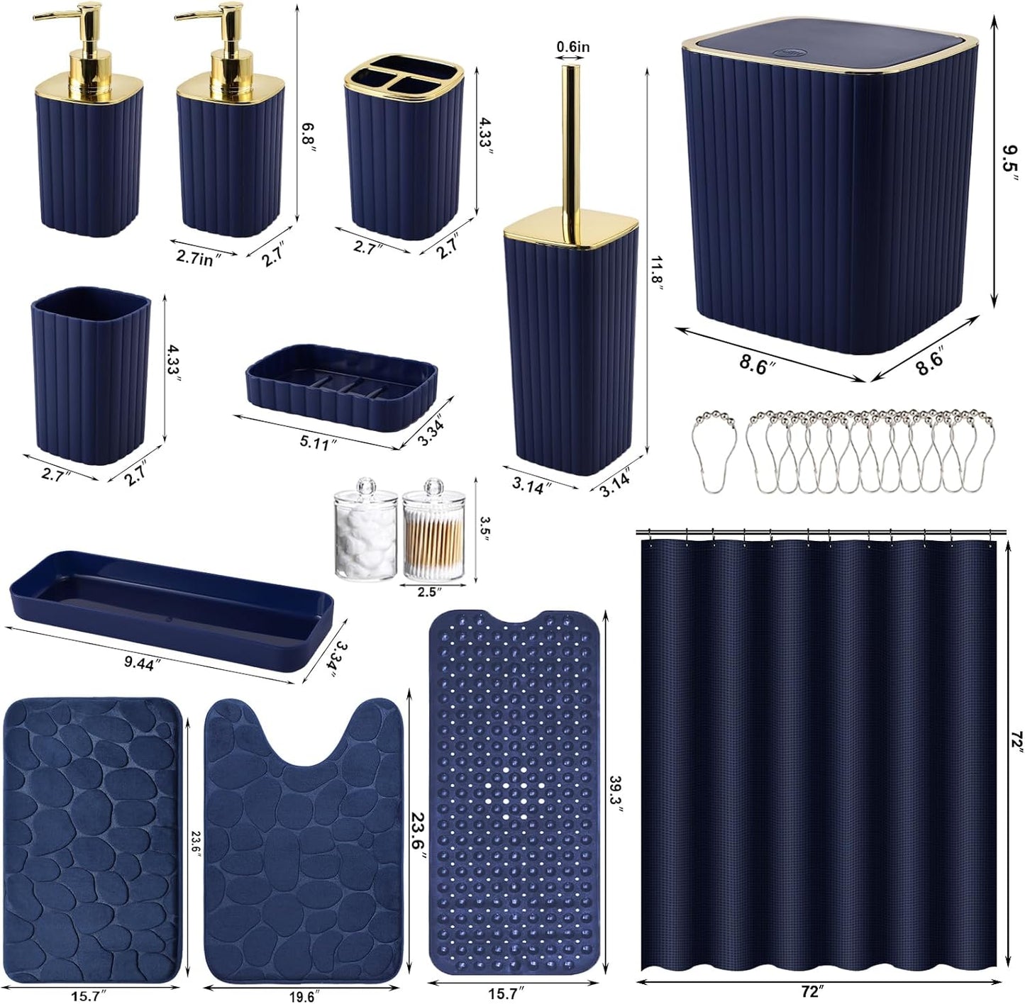 26PC Bathroom Accessories Set - Gorgeous Blue Bathroom Set, Bathroom Accessory Set, Navy Blue Shower Curtain Set with Bathtub Mats for Shower Tub