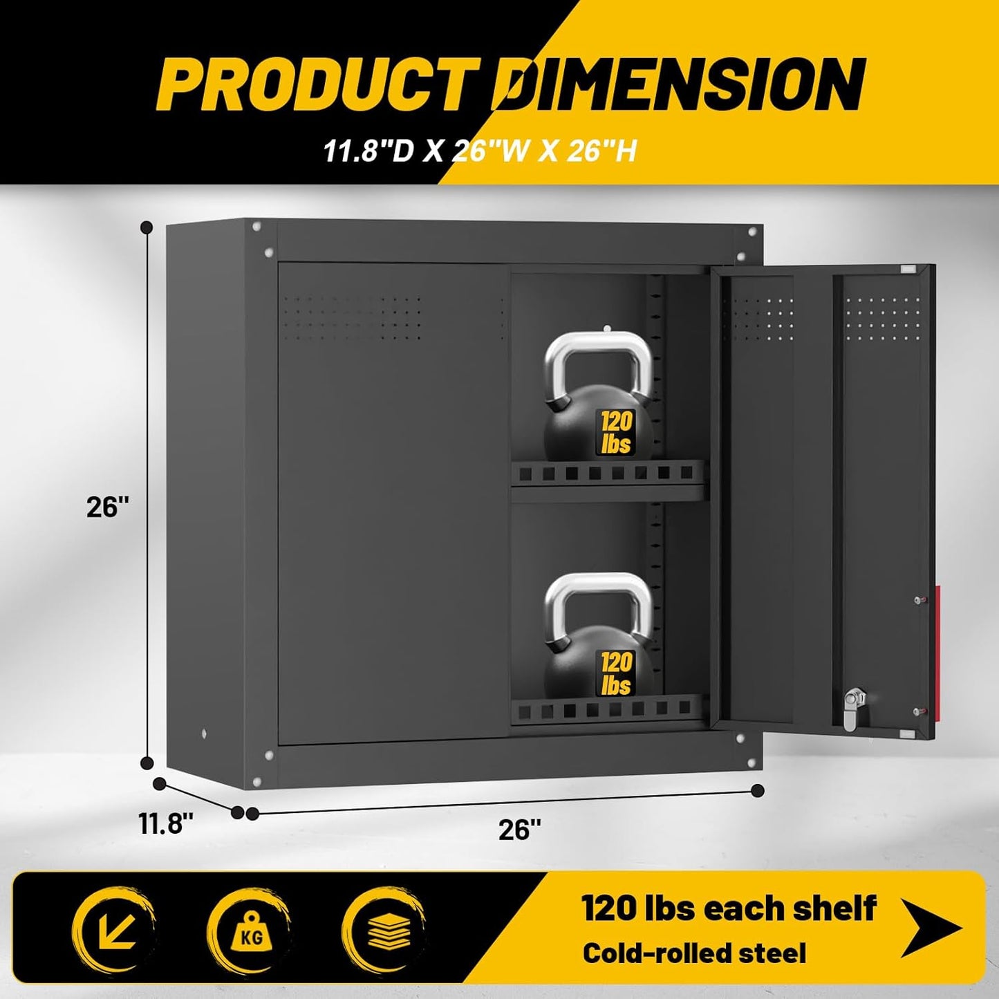 Metal Wall Cabinet,Wall Mounted Garage Storage Cabinet with Lock and Handle,Garage Wall Cabinet with Adjustable Shelves for Garages, Storage Rooms, Basements