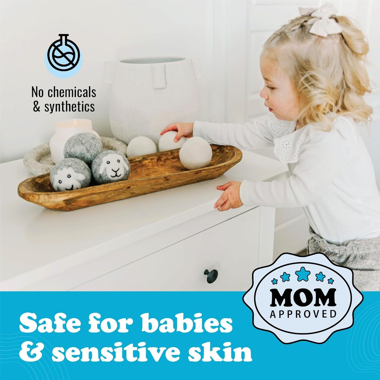 Wool Dryer Balls - Smart Sheep 3-Pack - XL Premium Natural Fabric Softener Award-Winning - Wool Balls Replaces Dryer Sheets - Laundry Balls