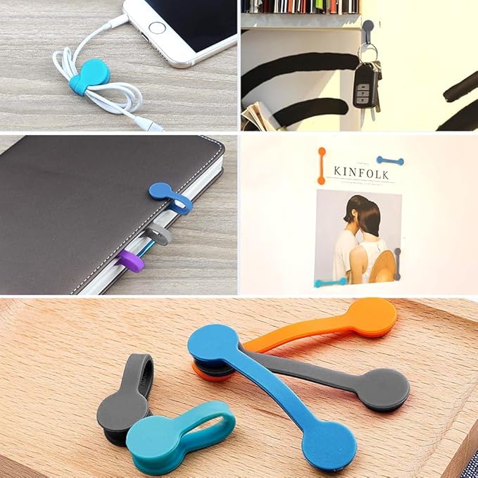Kanemc Magnetic Cable Ties 10-Pack 5 Colors, Silicone Cord Twist Ties Magnet Strap For Charging Wire Organizer, Earphone Cords Wrap, Fridge Magnets, Storage Or Travel