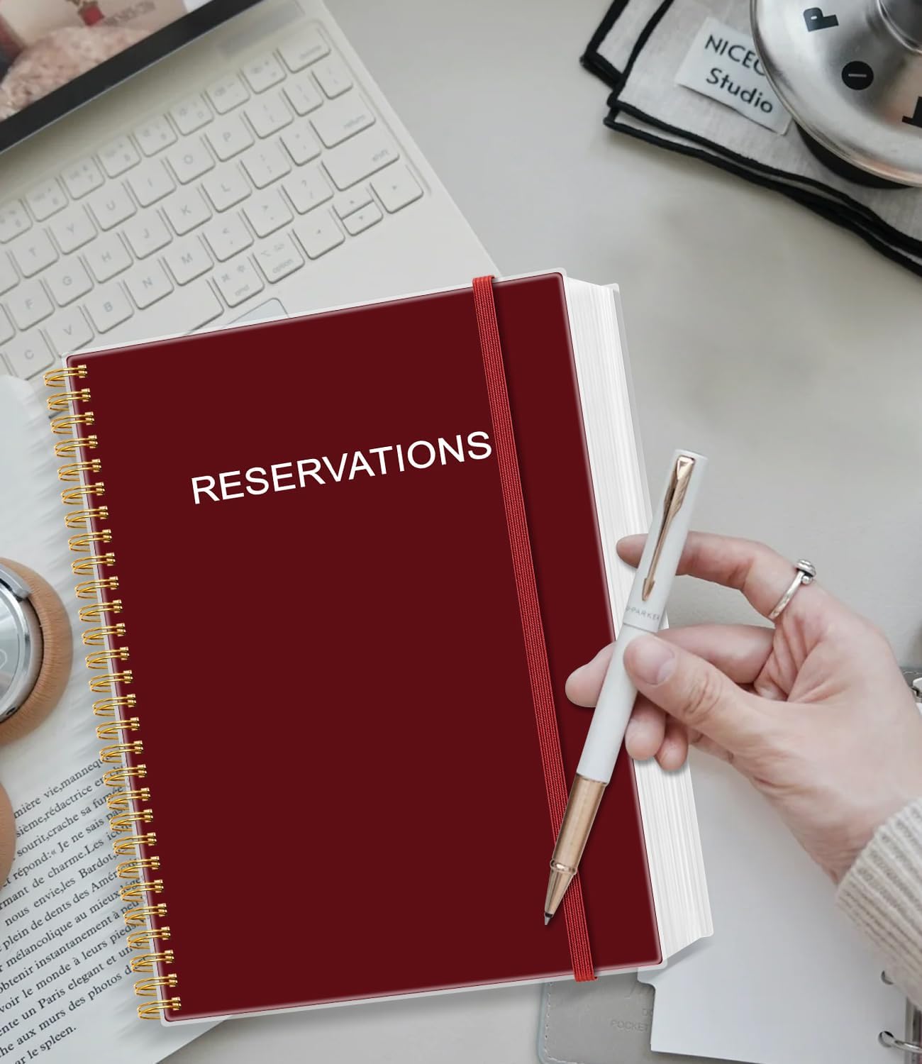 Reservation Book for Restaurant, Table Reservations, Spiral bound Restaurant Dinner Reservations 365 Days 384 Pages, 8.5” x 11'' Red