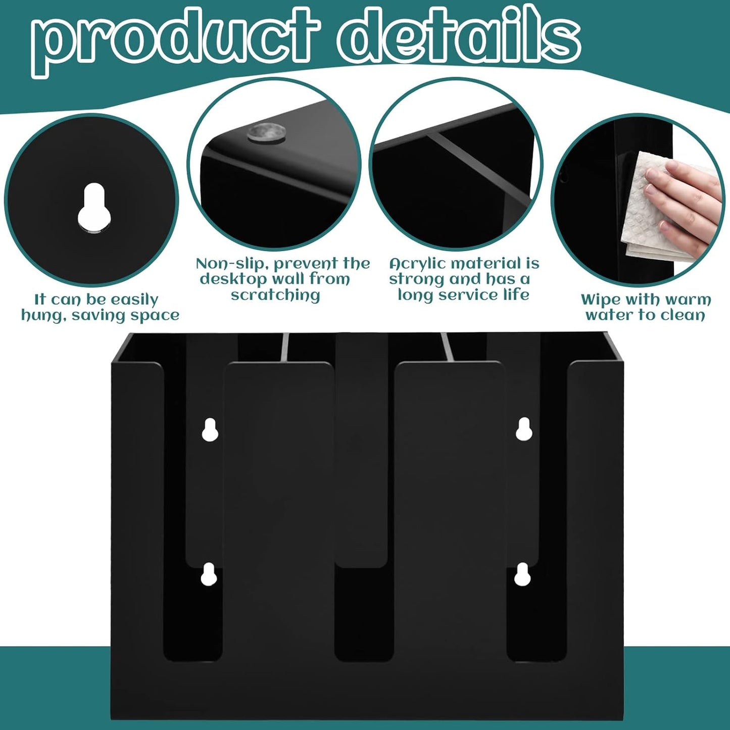 3 Compartments Acrylic Coffee Cup Dispenser Organizer Paper Cup Lid Sleeve Holder Organizer Coffee Shop Supplies Holder Storage for Counter Wall(Black)