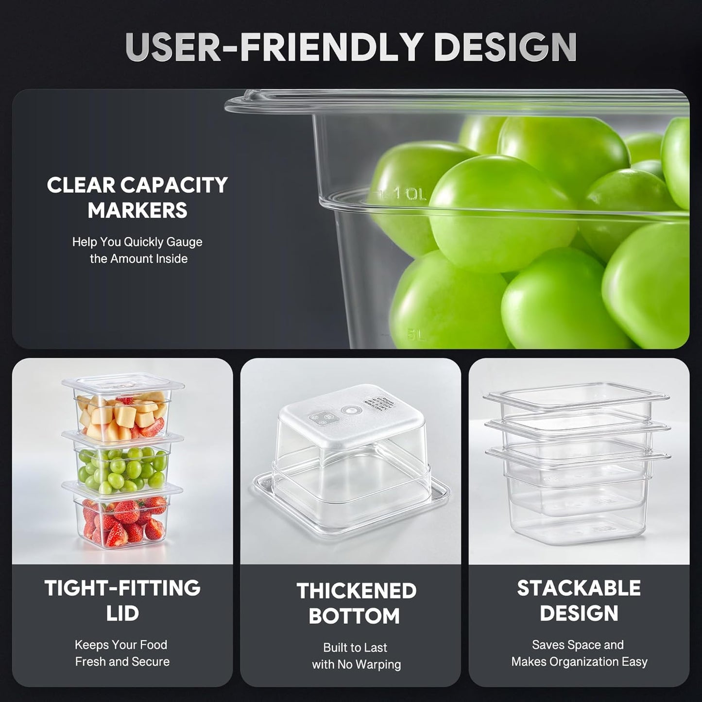 WILPREP 6 Pack Plastic Food Pans with Lids NSF Listed, 1/6 Size 4 in Deep Clear Food Storage Containers, 1.8 qt Stackable Polycarbonate Commercial Hotel for Fruits Vegetables Beans Corns