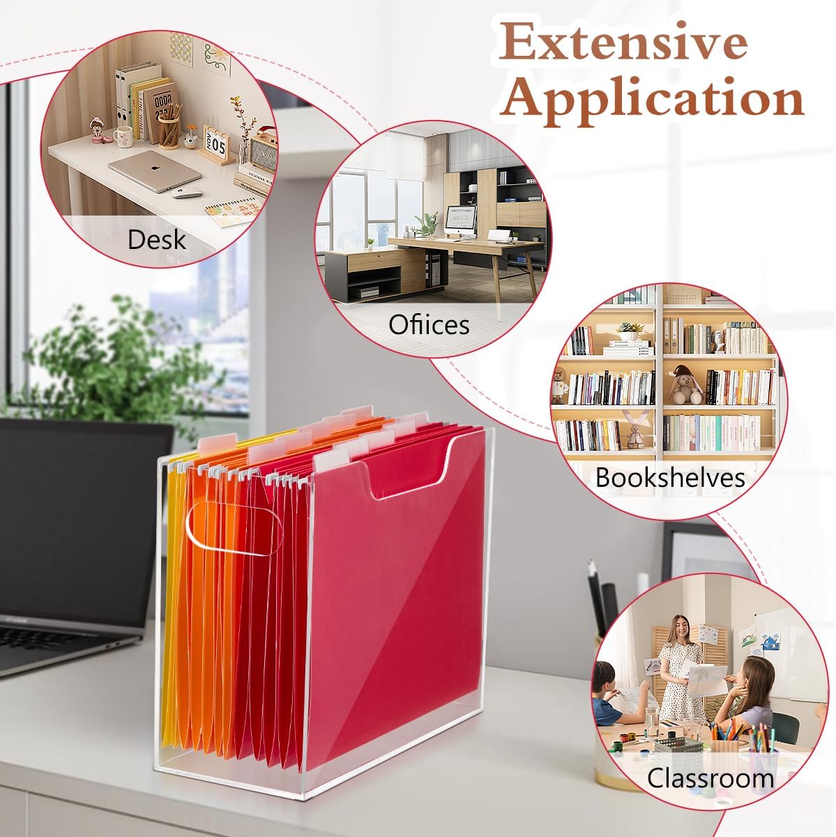 Acrylic File Folder Organizer，Clear Hanging File Organizer Box for Letter Size/A4, Portable Desktop File Storage box for Desk Home Office School -1 Pack