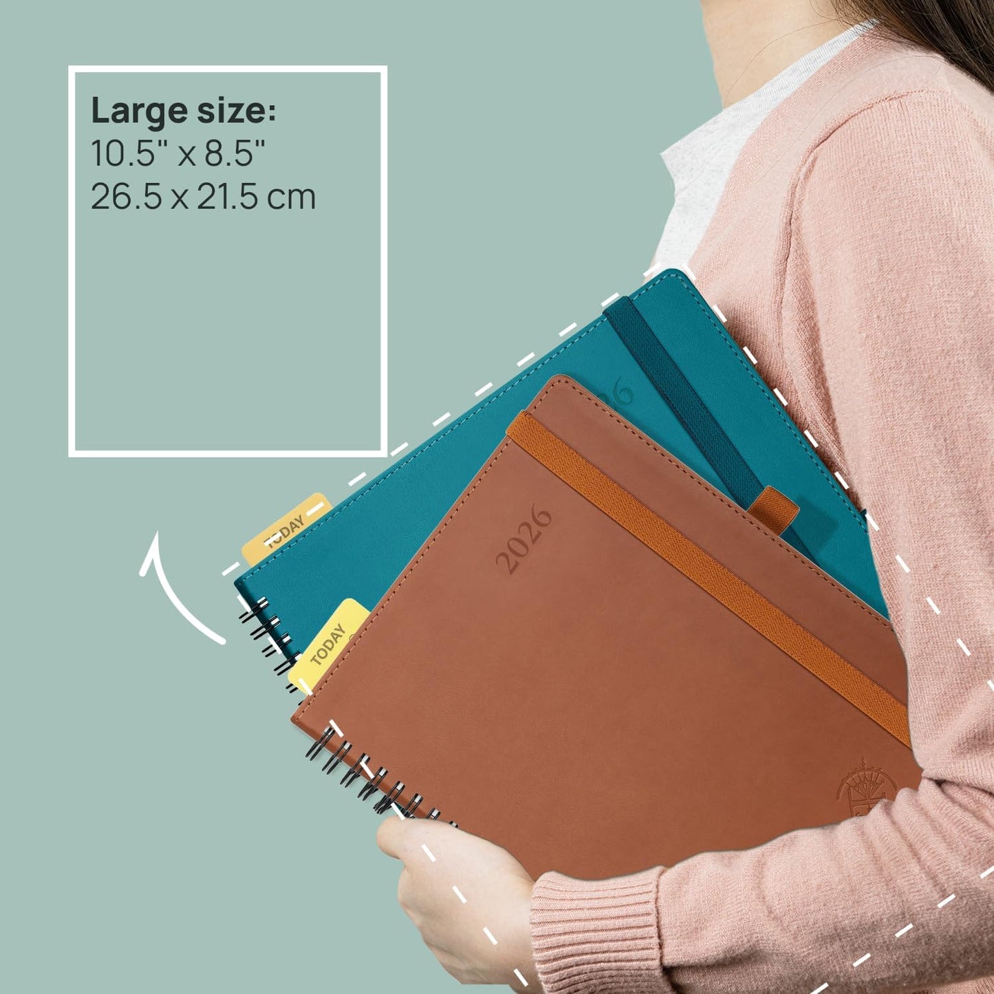 POPRUN Monthly Planner 2025-2026 Spiral Bound (8.5'' x 10.5'') 18 Months Calendar (Jul 2025 - Dec 2026) - 4 Pages per Month with Monthly Expense & Notes, Sunday Start, Leather Cover - Blue Green