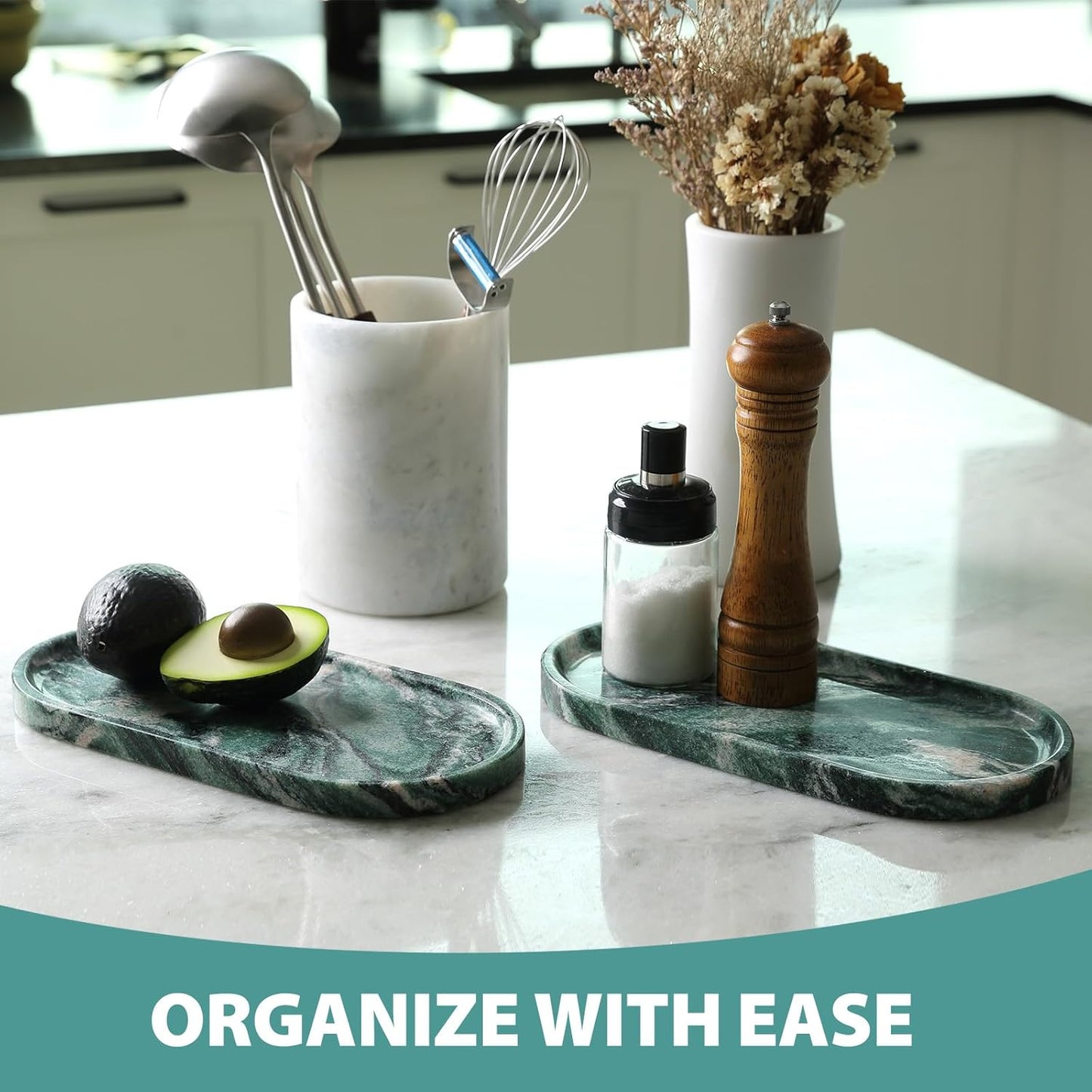 Koville Norway Natural Marble Tray, 12"x6" Vanity Decorative Tray for Countertop Organizer, Catchall Tray for Perfume, Candles, Jewelry Dish