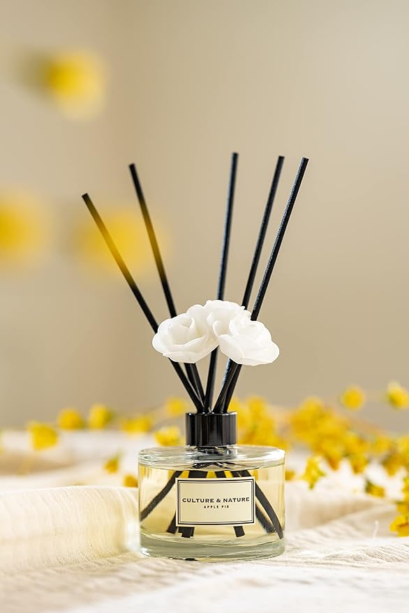 CULTURE & NATURE Reed Diffuser Set 6.7oz (200ml) Apple Pie Scented Diffuser with Sticks Home Fragrance Reed Diffuser for Bathroom Shelf Decor
