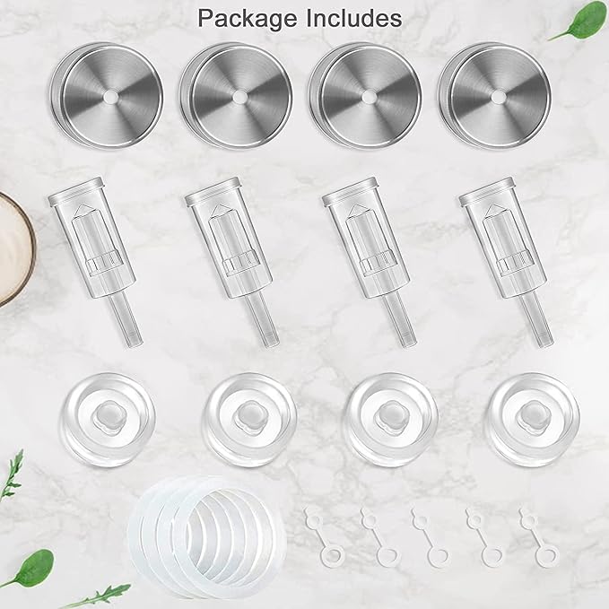 Samshow Fermentation Kit-4 Glass Fermentation Weights,4 Fermenting Lids,4 airlocks,4 Silicone Rings,5 Silicone Grommet for Wide Mouth Mason Jar for Sauerkraut,Vegetables and Other Fermented Food