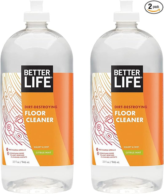 Better Life Floor Cleaner - Liquid Multipurpose Cleaner for Wood, Tile, Laminate, Vinyl, Bamboo - Hardwood Floor Cleaner for Mopping - Citrus Mint, 32 Fl Oz (Pack of 2)