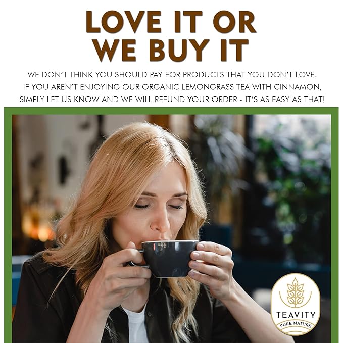 Teavity Organic Lemongrass and Cinnamon Tea Pods for Keurig - Naturally Decaffeinated Herbal Tea Blend (12 Pods)