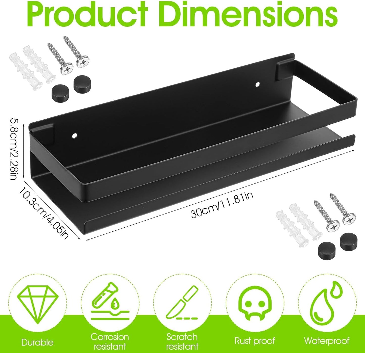 Yolev 2 Pieces Hanging Shower Head Caddy, Rustproof Bathroom Shower Shelf Organizer Wall Mounted Floating Stainless Steel Shelves Nail-Free Wall Mounted Spice Rack for Kitchen（11.81 Inch）