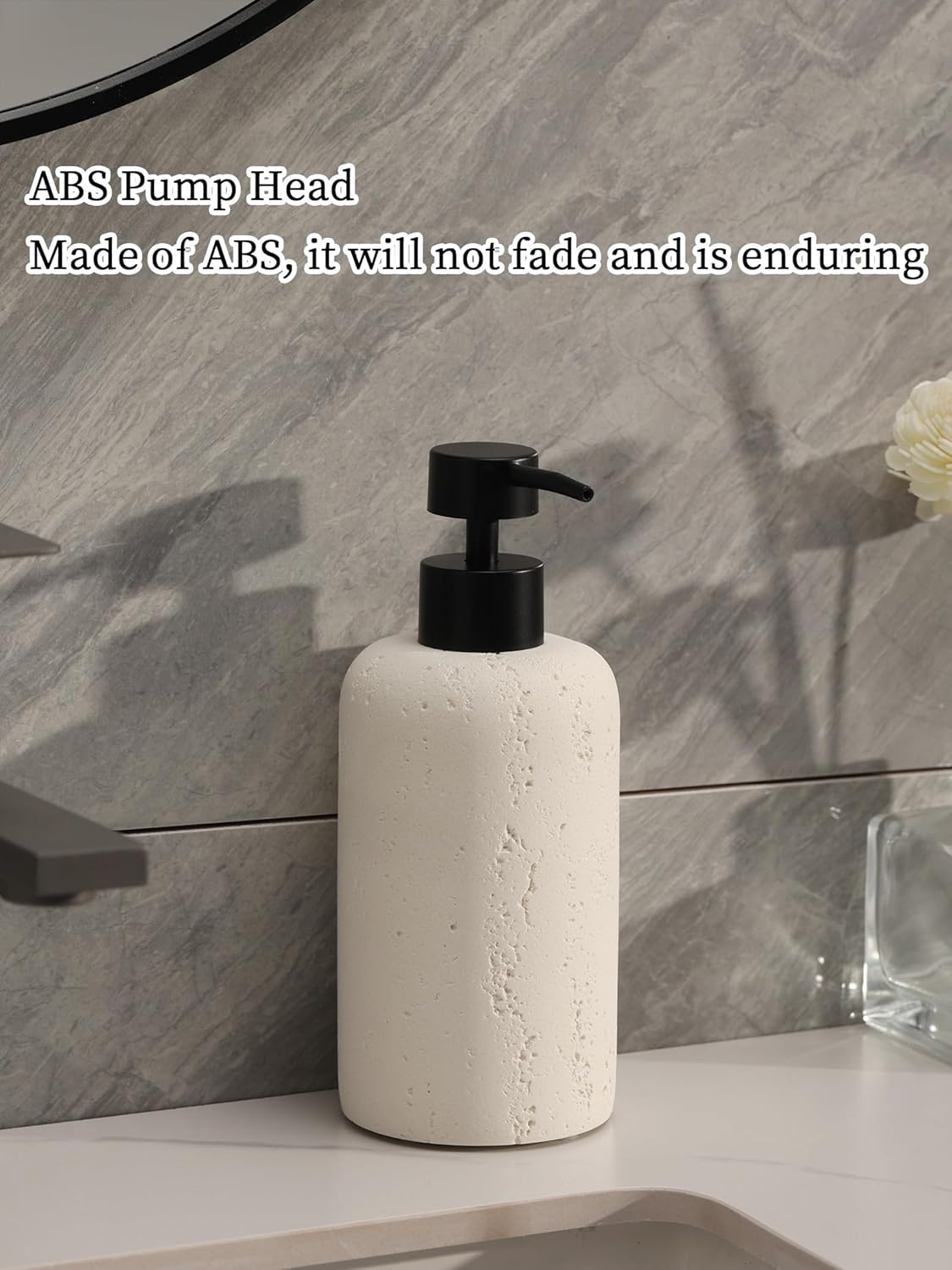 Soap Dispensers 400mL 13.5 OZ, 2 PCS Luxurious Hand Dish Lotion Shampoo Soap Dispenser Jar, Travertine Soap Pump Bottles for Kitchen Bathroom Countertop (Cream)