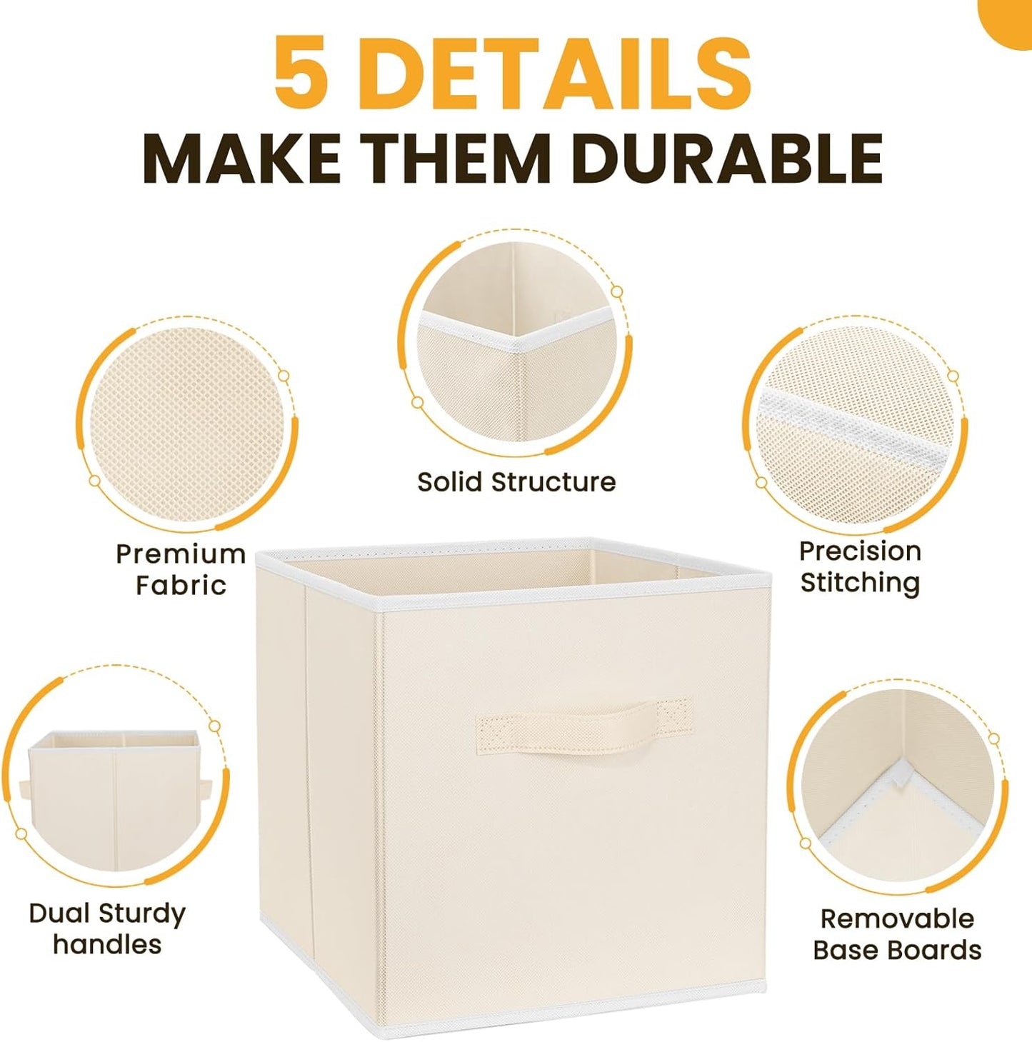 Criusia Large Storage Cubes, 13 Inch Cube Storage Bins for Shelves Closet Nursery Bedroom - 10 Pack Collapsible Storage Baskets with Handles - Fabric Bins for Organizing Clothes Blanket Toys (Beige)
