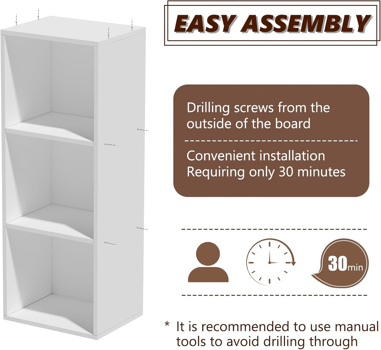 Wooden 3 Cube Storage Organizer, 3 Tier Storage Cubes Storage Display Cubby, Versatile Cubes Shelf and Cubby Organizer for Any Space (White, 3 Cube-W(11.8inch)