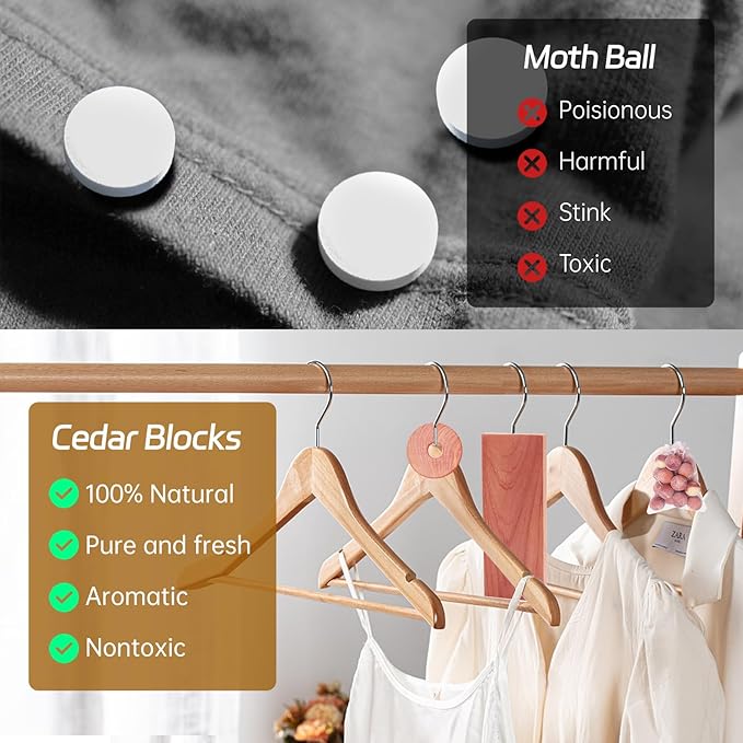 Cedar Blocks for Clothes Storage 55 Pack, 100% Natural Aromatic Cedar Chips and Cedar Wood Balls for Closets & Drawers Freshener