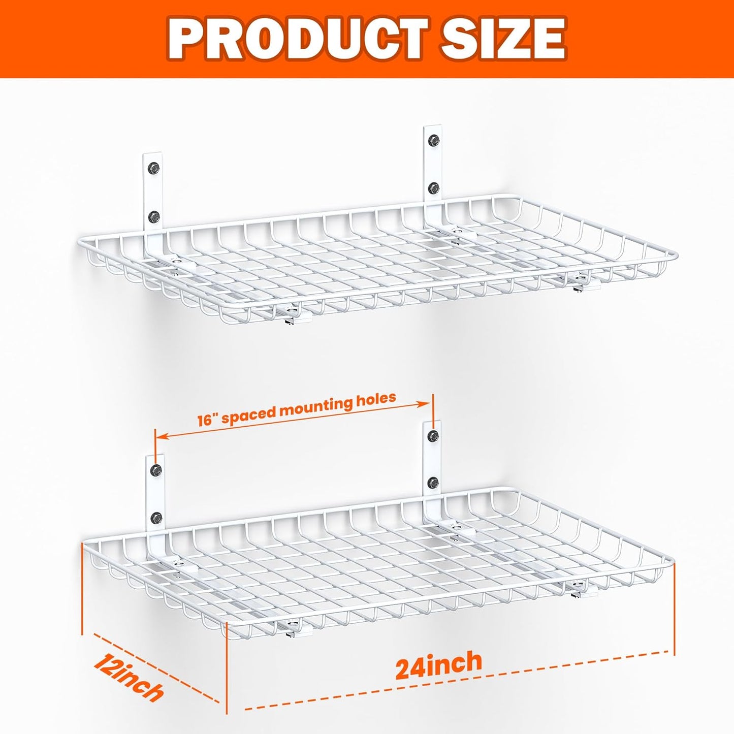 Ultrawall Wall Mounted Storage Shelf, Garage Shelves 24x12 Inch, Metal Shelf Rack, Heavy-Duty Wall Organizer for Closet, Kitchen, Laundry Room 2 Pack, White