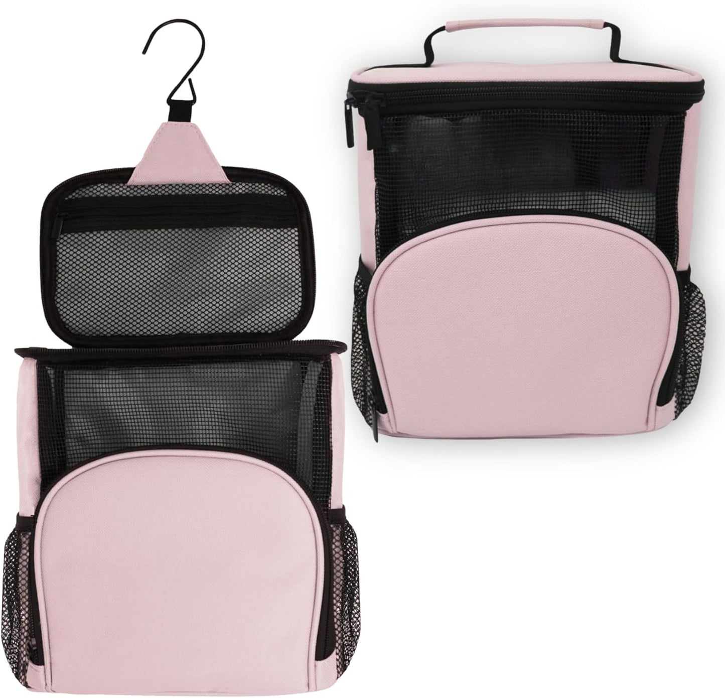 College Dorm Room Essentials for Girls - Original Shower Caddy Dorm - Portable, Durable, Roomy, Foldable Water Resistant Shower Bag in Light Pink with Metal Hook for Hanging (Blush Pink)