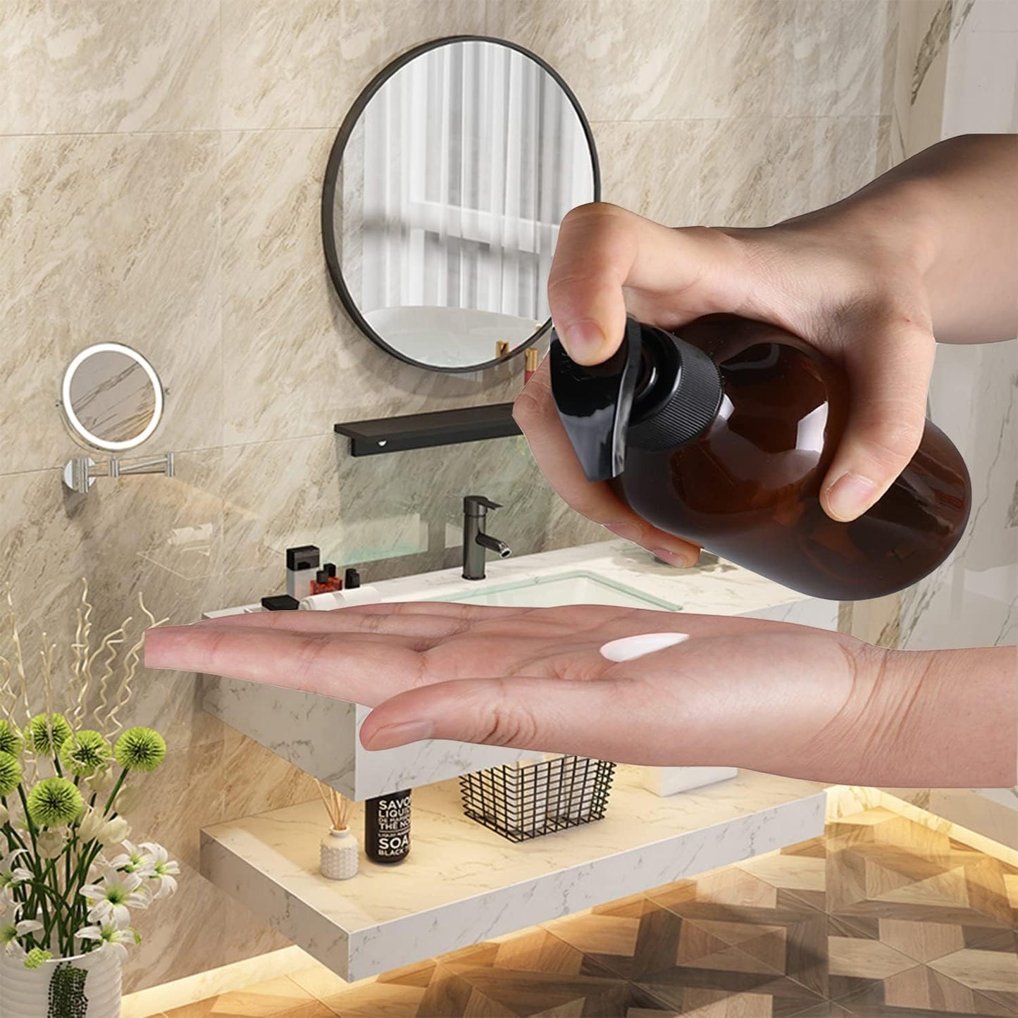 10 Ounce/300ml Pump Bottle Dispenser, Shampoo Pump Dispenser Hand Soap Dispenser Bottles for Bathroom, Kitchen Sink, Lotion, Hand Soap Dispenser, 2-Pack Brown