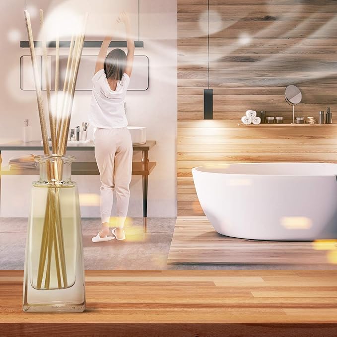 Reed Diffuser with Natural Essential Oil Lavender 3.4 Fl Oz - Lavanda Diffuser - Scented Reed Diffuser - Gift Set w/Bamboo Sticks - Best for Aromatherapy - Home - Office - Fitness