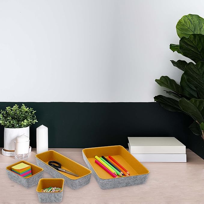 Welaxy desk drawer organizers tray felt storage bin for office suppliers entryway catchall key holder makeup crafts pens decluttering 8-piece fall gift (Curry)