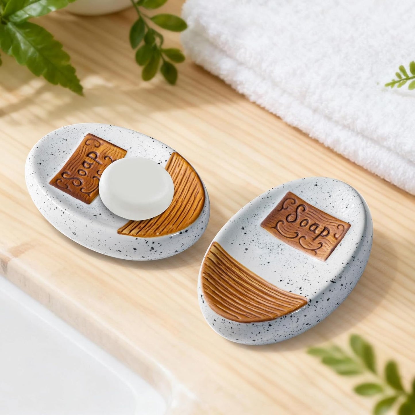 2 Pack Ceramic Soap Dish for Shower, Soap Holder for Bar Shampoo Soap Tray Container for Bathroom Kitchen Sink Decorative Sponge Saver Small Farmhouse Kitchen Home Decor