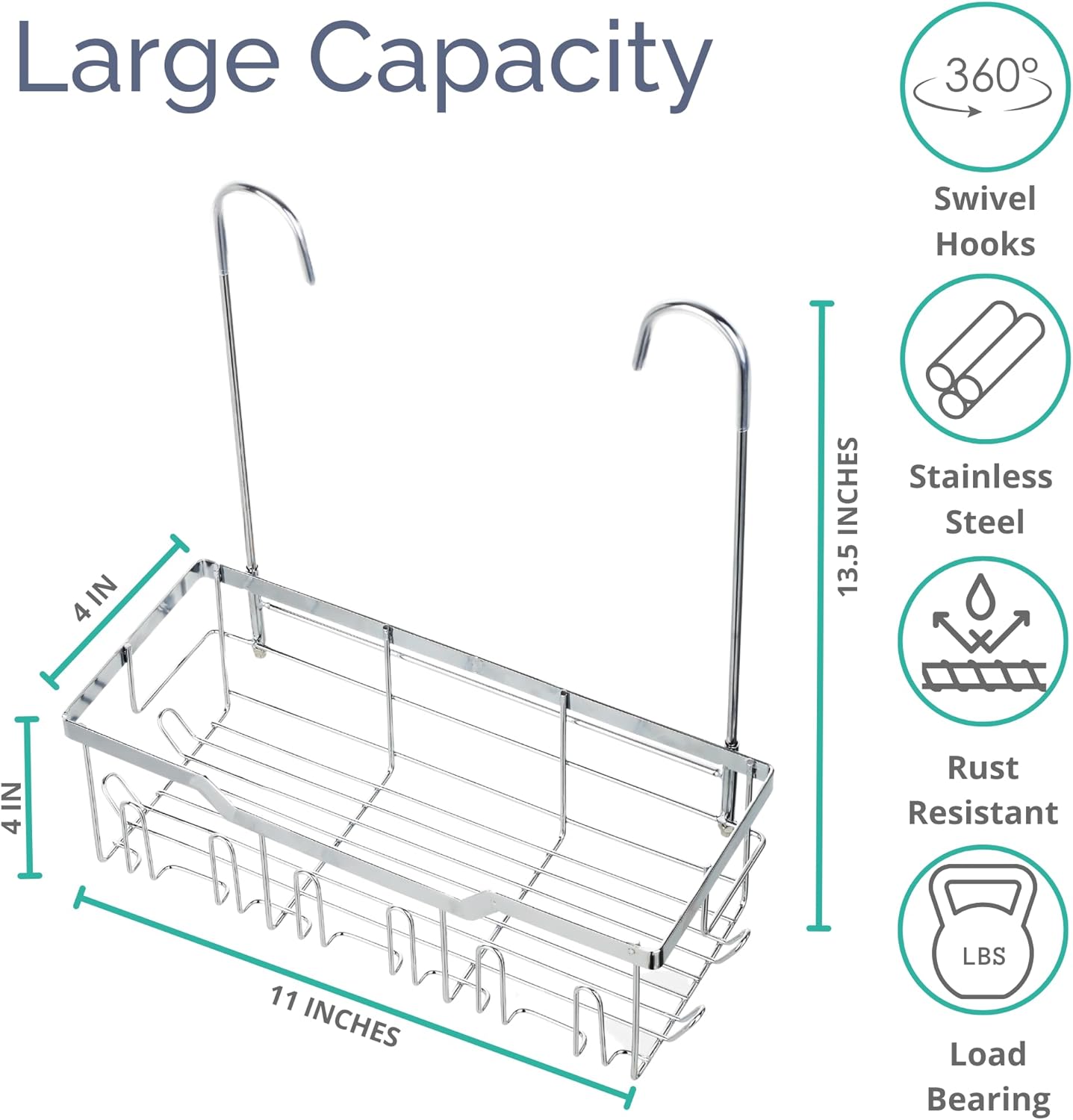 Small Shower Caddy Hanging - Shower Door Caddy Hanging with Rotatable Hooks and Adhesive Mount - Perfect for Bathroom Toiletries - Spacious & Convenient Bathroom Storage Solution 304 Stainless Steel