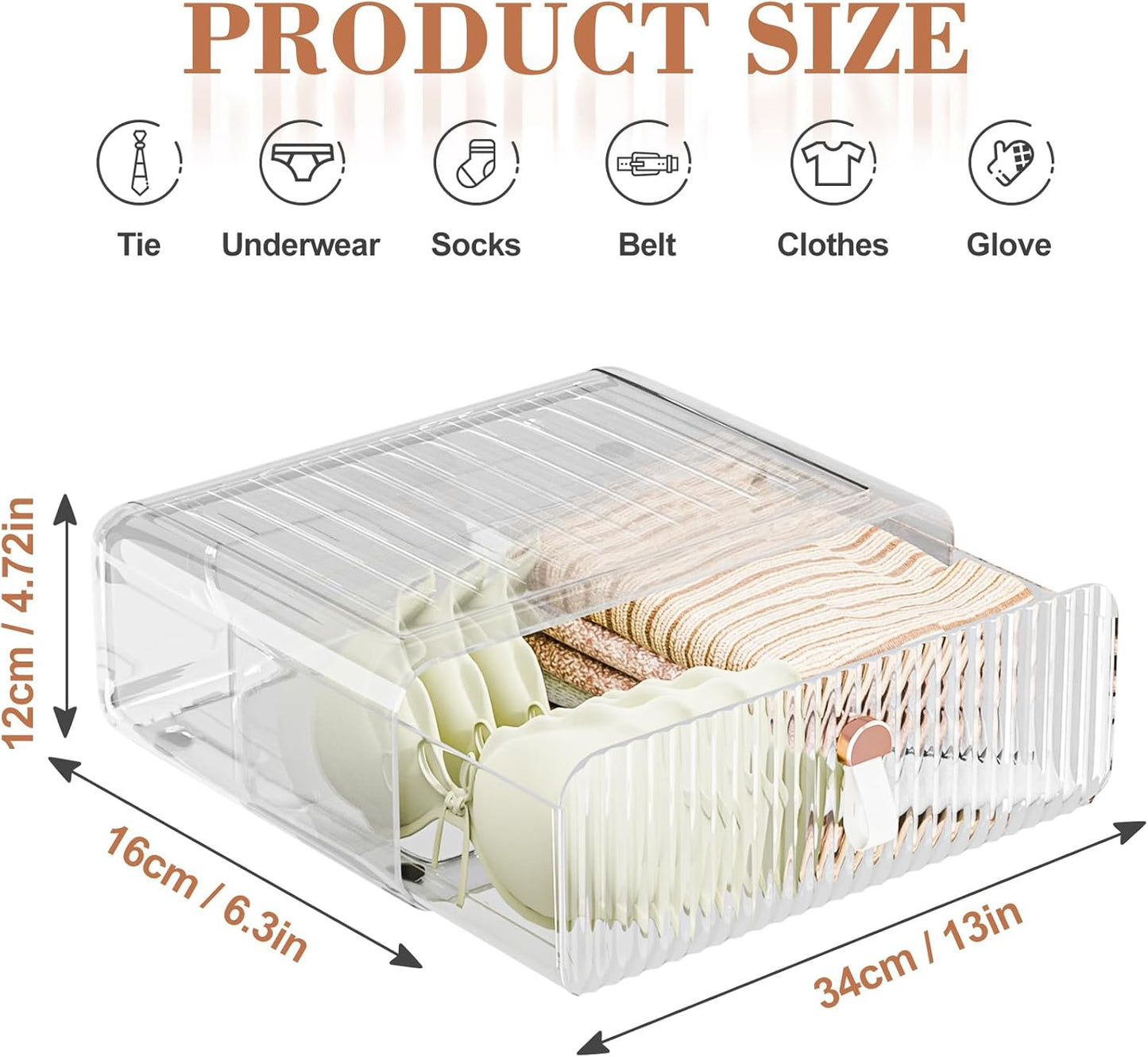 Neprock Underwear Drawer Organizer - Stackable Bra Organizer for Closet, 1 Cell Clear Acrylic Bra Storage Box, Closet Organizers and Storage for Lingerie, Undergarment, Baby Clothes, Scarf