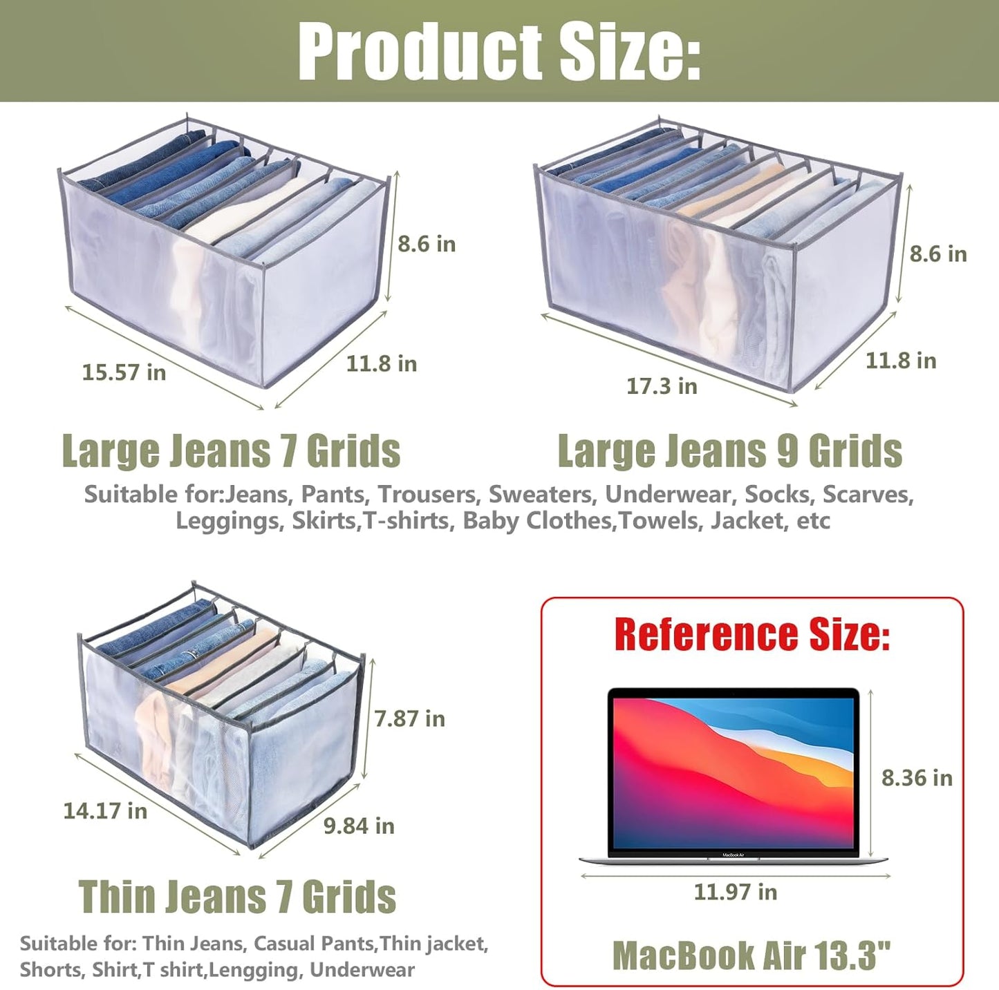 TIGARI Wardrobe Clothes Organizer, Closet Organizers And Storage Baskets, Mesh Clothes Storage Organizer for Thin Jeans, T-shirts, Underwear, Socks, Scarves, Leggings, Skirts (Gray)