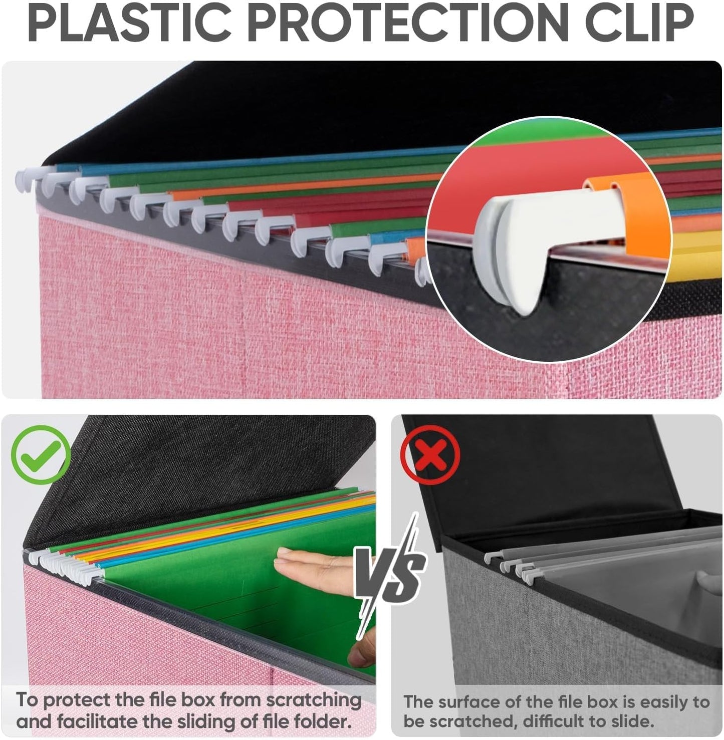 BALEINE File Organizer Box with Lid, Collapsible File Folder Organizer with Plastic Slide, Hanging File Folder Box for Office Document Storage (2 Pack, Pink)